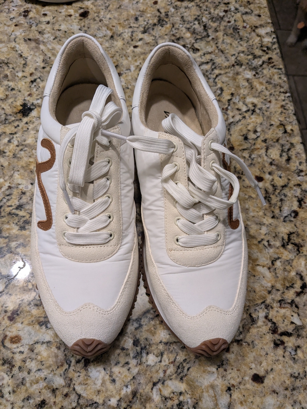 Vaneli White and Tan Women's Lace-Up Sneakers